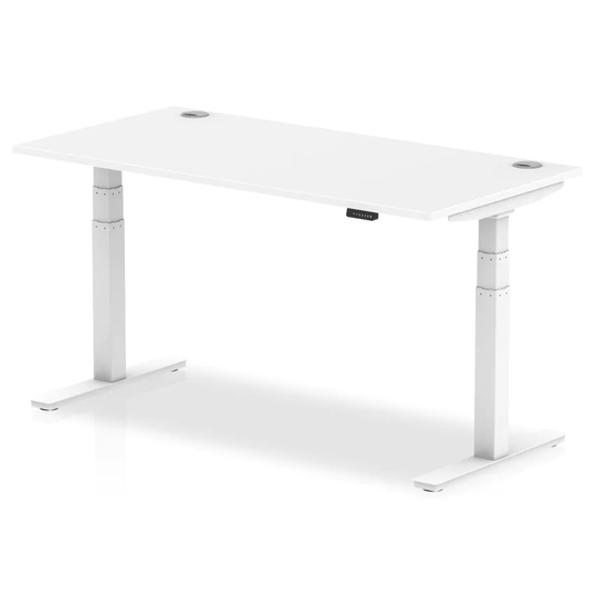 Dynamic Air 1600/800 White Height Adjustable Desk with Cable Ports with White Le