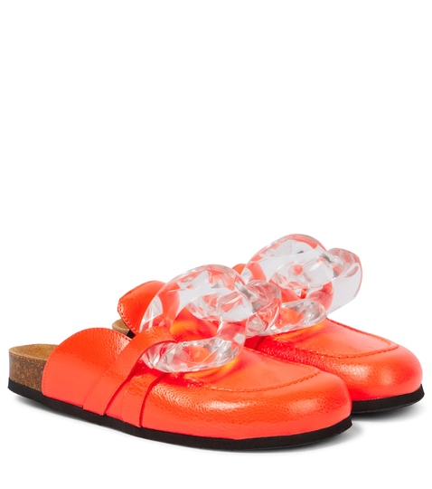 Chain leather slippers