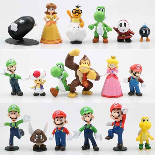 (18pcs Set A) 6 pieces/set of Super Mario Bros. Dolls Yoshi Peach Princess Luigi Odyssey Donkey Children's Gift