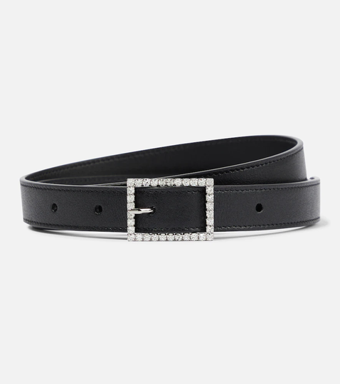 Crystal-embellished leather belt