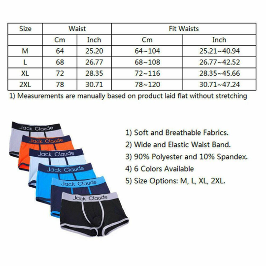 (6 Pack - 6 Colours, XL) Mens Jack Claude No Odour Briefs Boxers Underpants Trunks