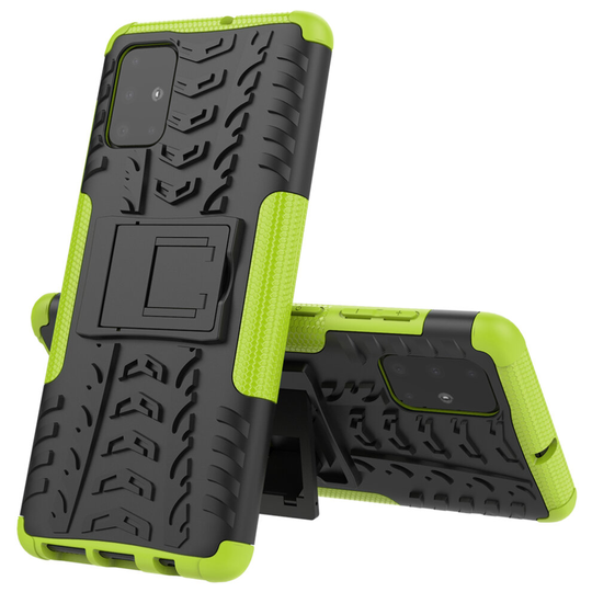 (Green) Slim Armour Shockproof Case Cover Stand + LCD Guard for Samsung Galaxy A71
