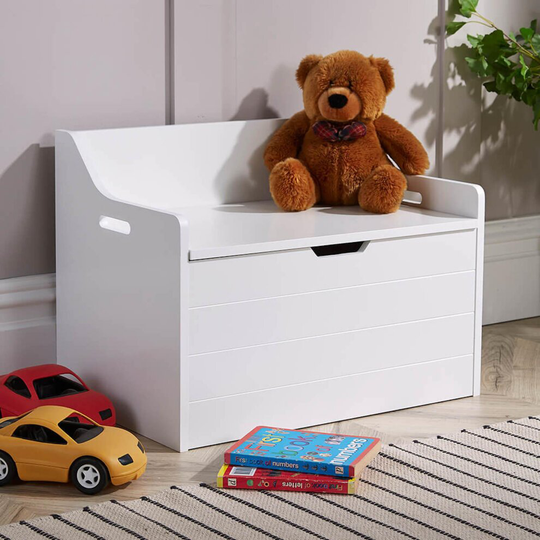 White Painted Wooden Storage Ottoman Bench Toy Cabinet Bedding Trunk Chest
