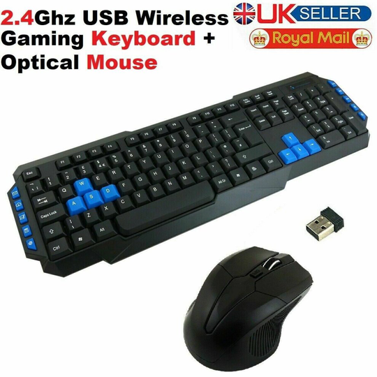 JEDEL 2.4Ghz Wireless Gaming Keyboard and Mouse Set Combo UK For PC