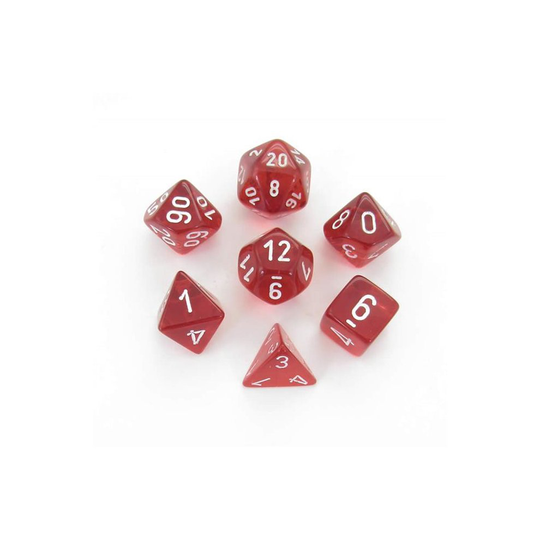 Chessex Manufacturing CHX23074 Red Translucent Dice with White Numbers - Set of 7
