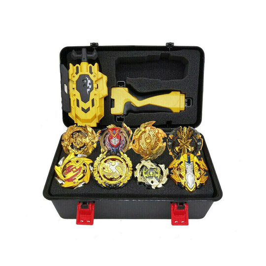 8x Beyblade Burst Gold Gyro Set w/ Grip Launcher
