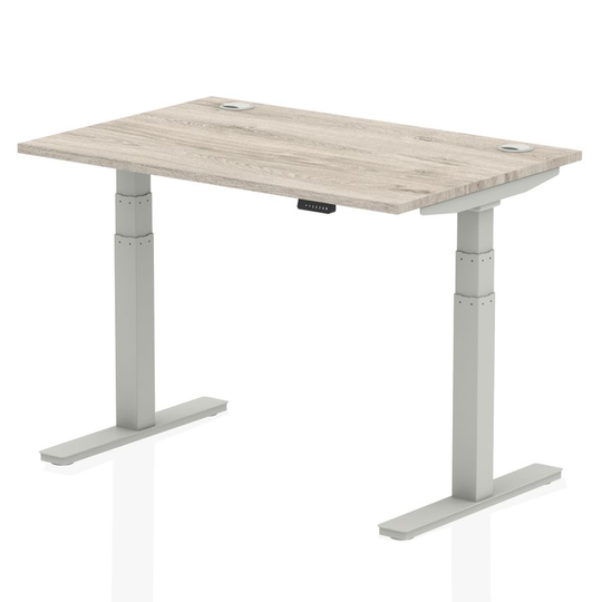 Dynamic Air 1200/800 Grey Oak Height Adjustable Desk with Cable Ports with Silve
