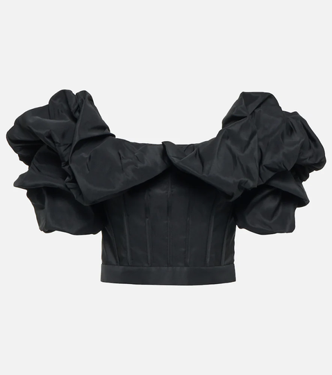 Off-shoulder faille crop top