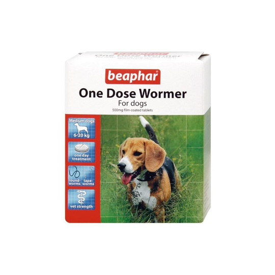 (Medium Dogs, 1 Pack) Beaphar One Dose Wormer For Dogs | Dog Worming Tablets