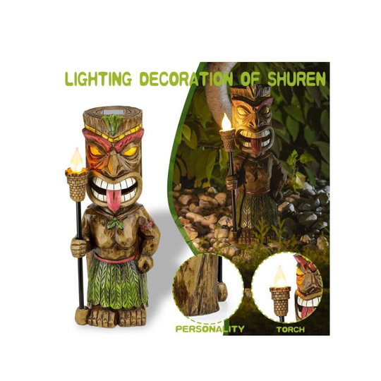 Creative Vintage Mayan Resin Totem Statue Sculpture with LED Flickering Torch Light Outdoor Indoor Courtyard Garden Lamp Ornament Home Decoration
