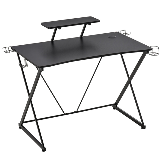 HOMCOM Ergonomic Gaming Computer Desk with Monitor Shelf Cup Holder
