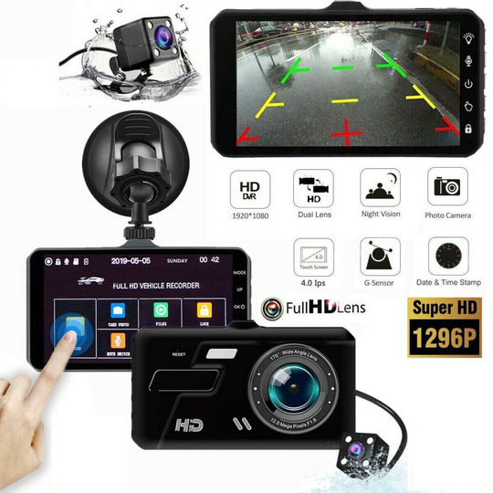 4" In Car Camera Recorder Dual Front and Rear HD 1080P Dash Cam Night Vision UK