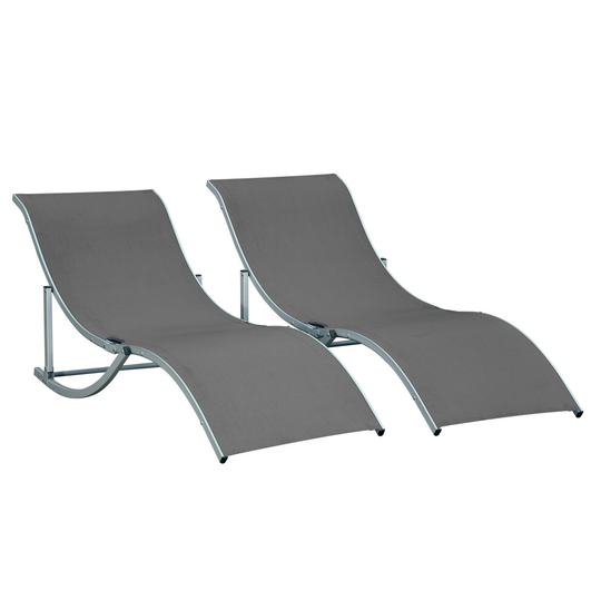 Outsunny Set of 2 Zero Gravity Lounge Chair Recliners Lounger Grey