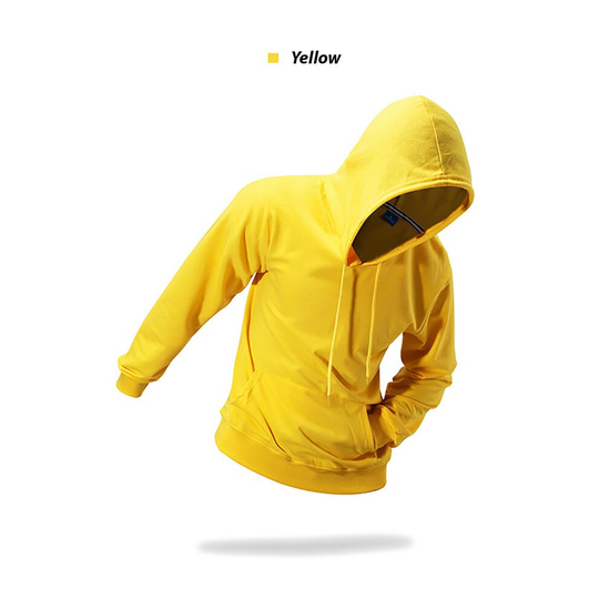 (2. Yellow, 2XL) Classic Plain Pouch Pocket Overhead Hoodie Sweatshirt