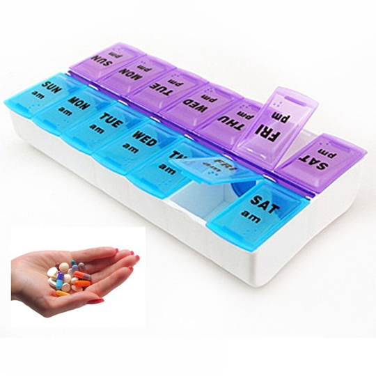 (2 Part) WHITE BERRY Weekly Pill Box 7 Day 14/28 Compartments Tablet Organiser with Labels