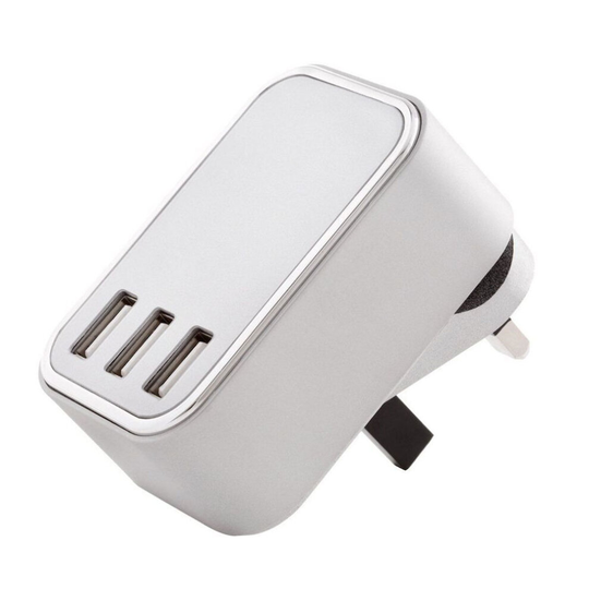 (3-Ports 4.5Amp, Silver) Quick UK Wall Charger Adapter For Mobile Phones