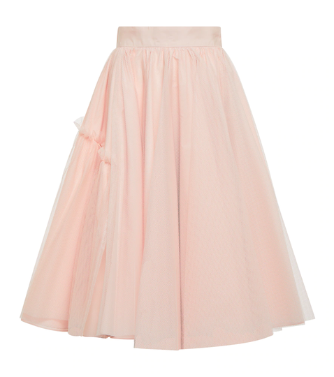 Ruffle-trimmed tulle midi skirt