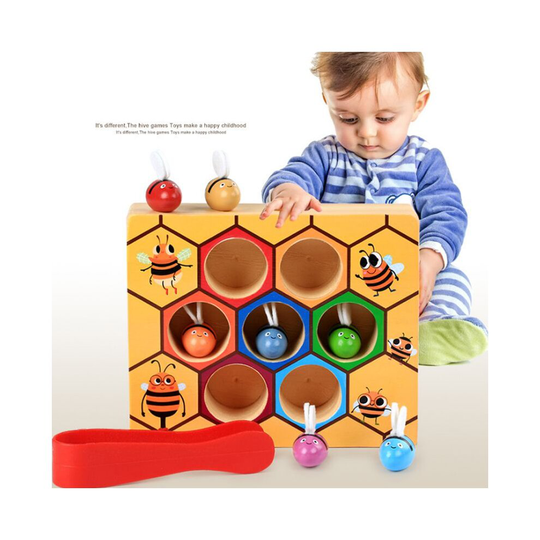Children Preschool Wooden Bee Clip Out Montessori Educational Toy B-day Gift