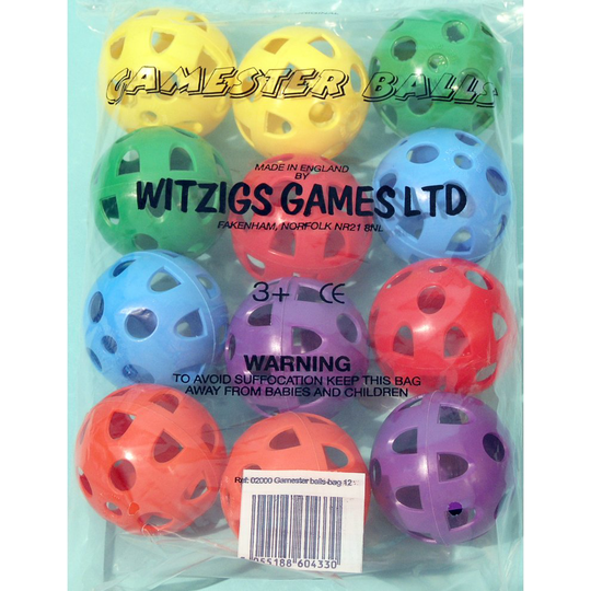Gamester perforated plastic playballs bag of 12 in six colours ref. 02006