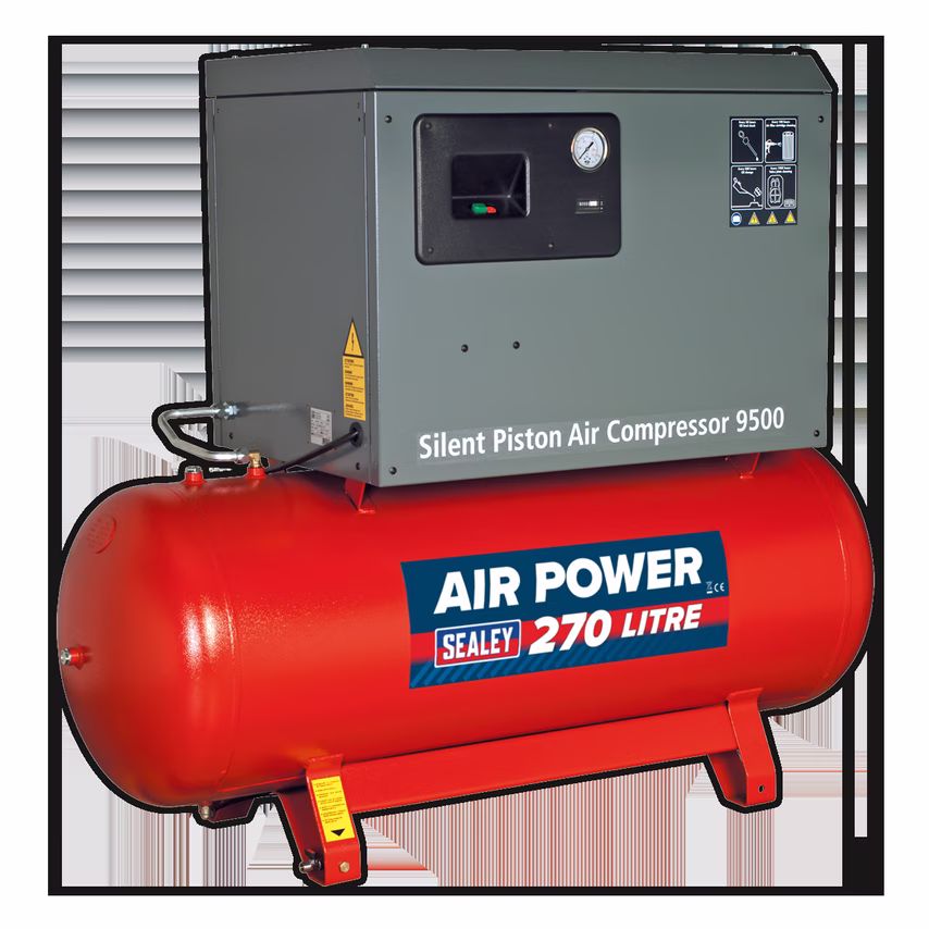 Sealey Compressor 270L Belt Drive 7.5HP 3PH 2-STAGE with Cast Cylinders Low Nois