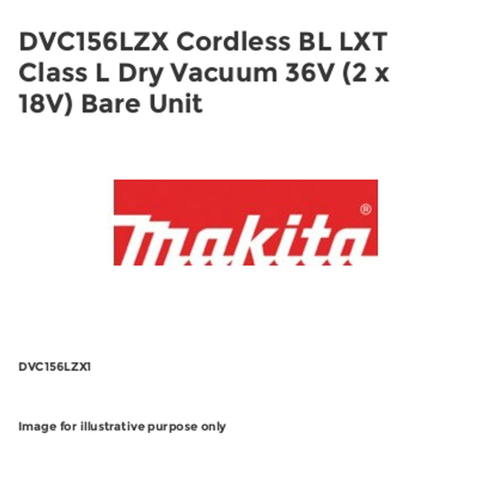 Makita DVC156LZX Cordless BL LXT Class L Dry Vacuum 36V (2 x 18V) Bare Unit