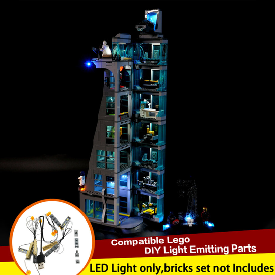 DIY building block lighting compatible with Lego 76166 superhero Avengers headquarters building LED remote control light