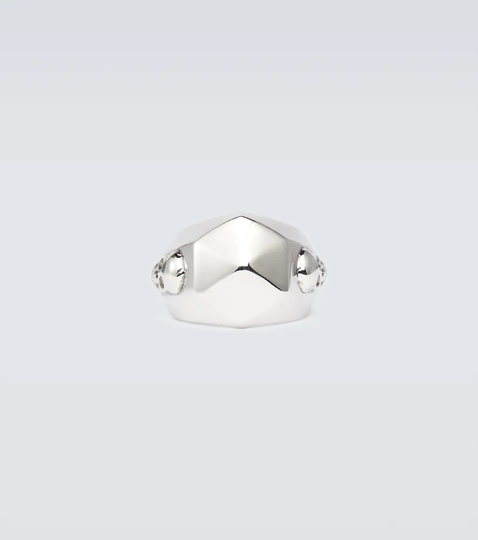 Silver-tone skull and stud ring