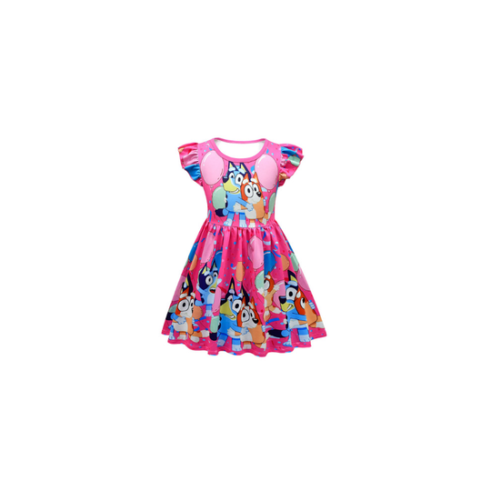 (rose red, 5-6 years ) Gentleman-UK Bluey Bandit Bingo Chilli cosplay custome fly sleeve dress