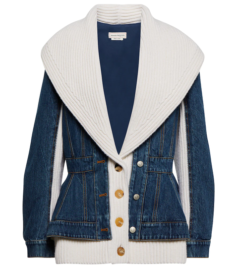 Ribbed-knit wool and denim jacket