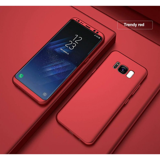 (Samsung Galaxy S8, Red) New Luxury Full Body Hybrid 360 Protection Hard Acrylic Shockproof Phone Case Cover + Screen Protector For Samsung Galaxy S9