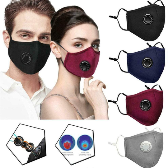 (Wine Red) 100% Cotton Face Mask Breathable Valved Protection Washable Reusable Fashion Cover Unisex UK
