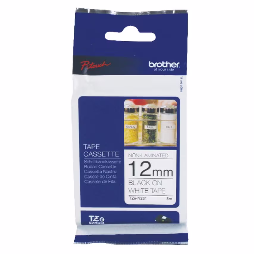 Brother P-Touch TZN Labelling Tape 12mm Black on White TZN231