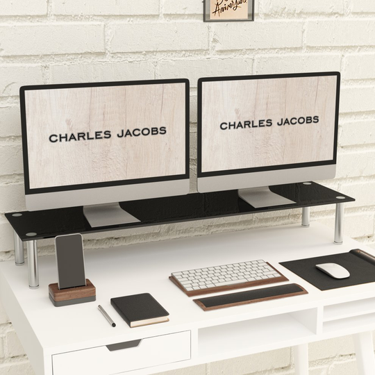 (14cm Black) Charles Jacobs Large Dual Monitor TV & Computer Stand