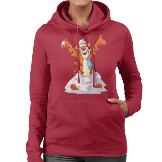 (XXL, Cherry Red) Disney Christmas Tigger In The Snow Women's Hooded Sweatshirt