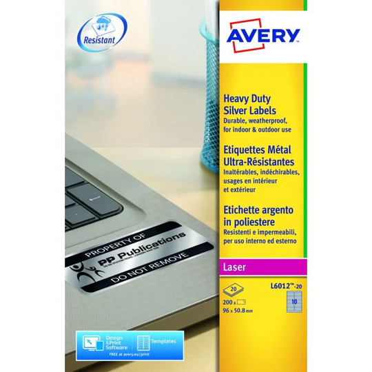 Avery Laser Heavy Duty Label 96x50.8mm 10 Per A4 Sheet Silver (Pack 200 Labels)