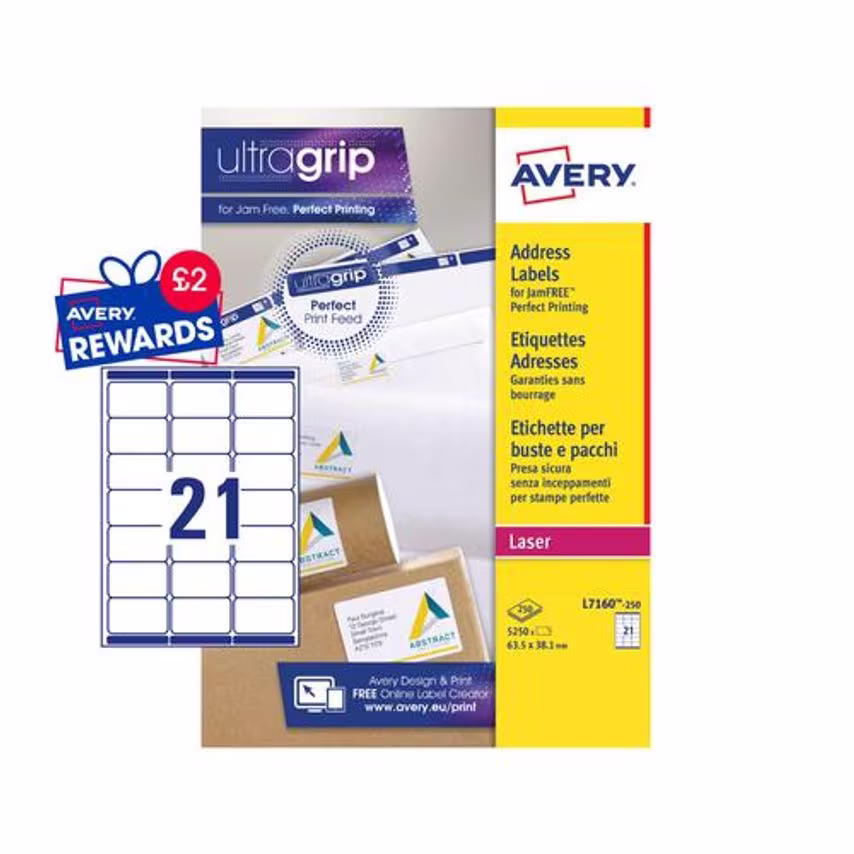 Avery Laser Address Label 63.5x38.1mm 21 Per A4 Sheet White (Pack 5250 Labels) L