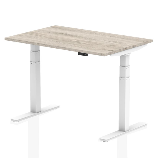 Dynamic Air 1200/800 Grey Oak Height Adjustable Desk with White Legs