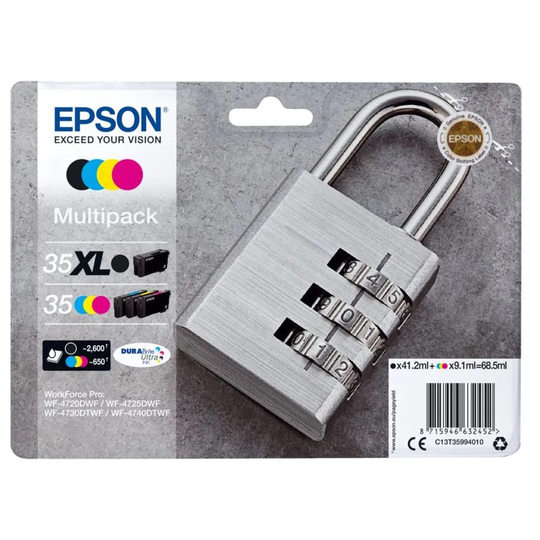 Epson Epson 35XL Padlock Black CMY Colour High Yield Ink Cartridge 41ml 3 x 20ml