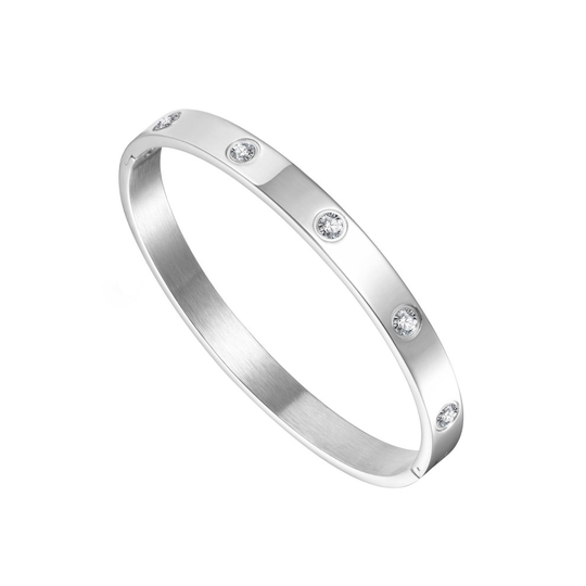 Silver Plated Stud Bangle Created with Swarovski Crystals
