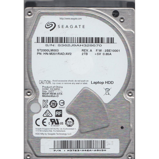 ST2000LM003, HN-M201RAD/AV2, FW 2BE10001, Seagate 2TB SATA 2.5 Hard Drive