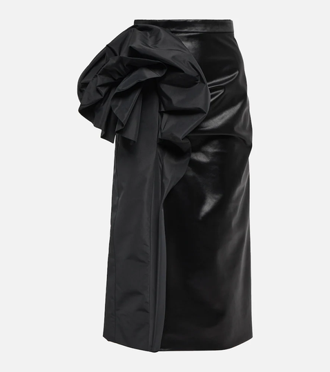 Draped shiny cotton midi skirt