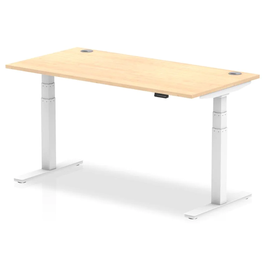Dynamic Air 1600/800 Maple Height Adjustable Desk with Cable Ports with White Le