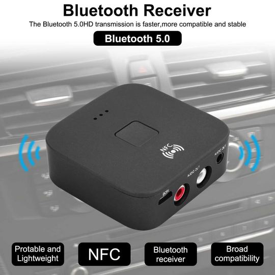 Bluetooth 5.0 Receiver Wireless 3.5mm to 2RCA Audio Stereo Adapter