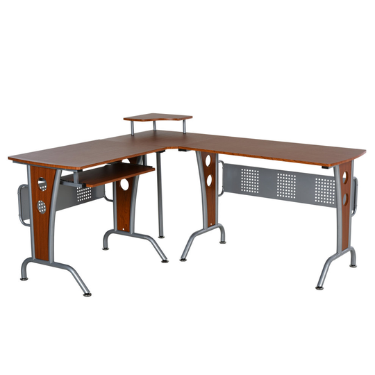 HOMCOM Space-Saving Corner Work Office Desk Gaming, Steel Rack, Brown