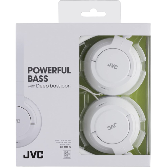 JVC HAS180 The Amazing On-Ear Headphones, White Powerful Bass NEW