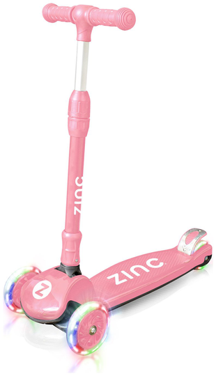 Zinc Three Wheeled Folding Light Up T-motion Scooter - Pink