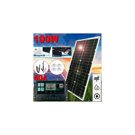 100W Solar Panel Kit 12V Battery Charger 40A Controller Caravan Boat Car Camping