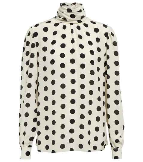 Polka-dot silk crêpe de chine blouse