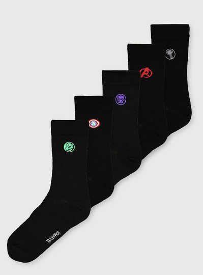 Marvel Avengers Black Ankle Socks 5 Pack - 9-12