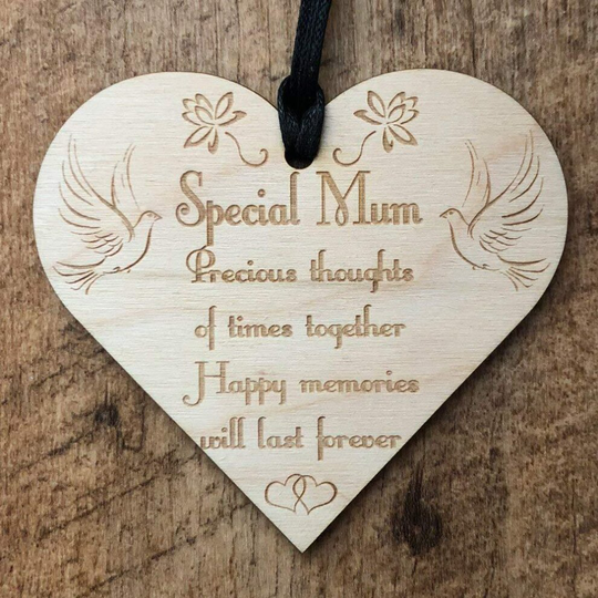 Special Mum Precious Memories Remembrance Heart Wooden Plaque Gift